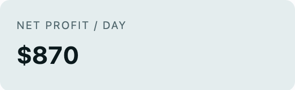 The net profit per day tile, read off the same screen.
